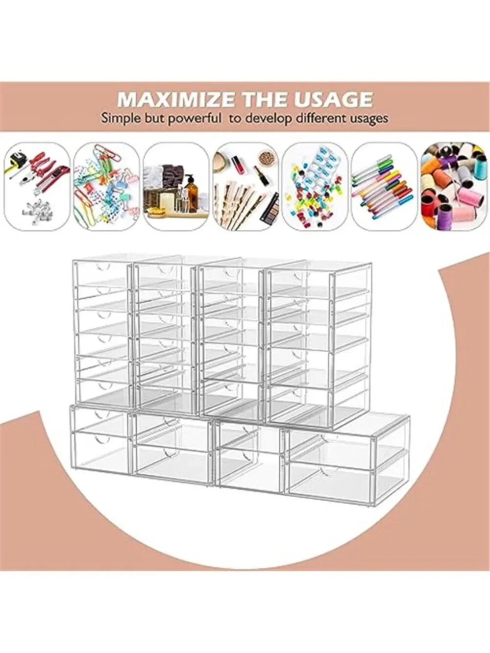 Acrylic Makeup Organizer Clear Storage Drawers Cosmetic Desk Bathroom 2 Pack
